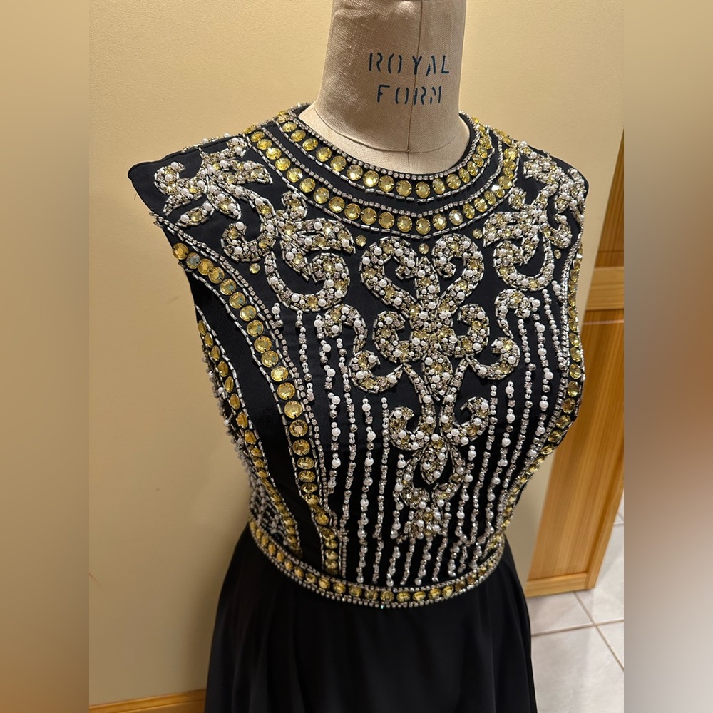 JVN by Jovani Black Dress with stunning Gold and Silver Beading - Picture 2 of 8